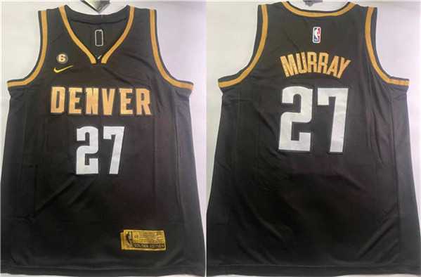 Mens Denver Nuggets #27 Jamal Murray Black With NO.6 Patch Stitched Jersey